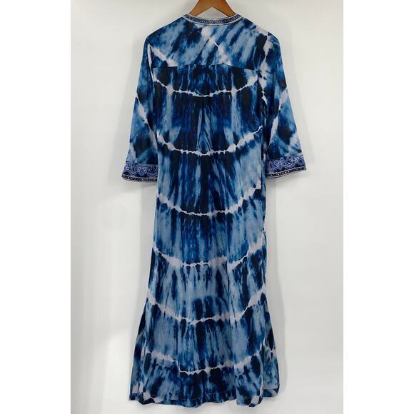 Soft Surroundings Sea Sprite Maxi Dress Embroidered Coverup Tie Dye Blue NEW XS - Picture 5 of 9